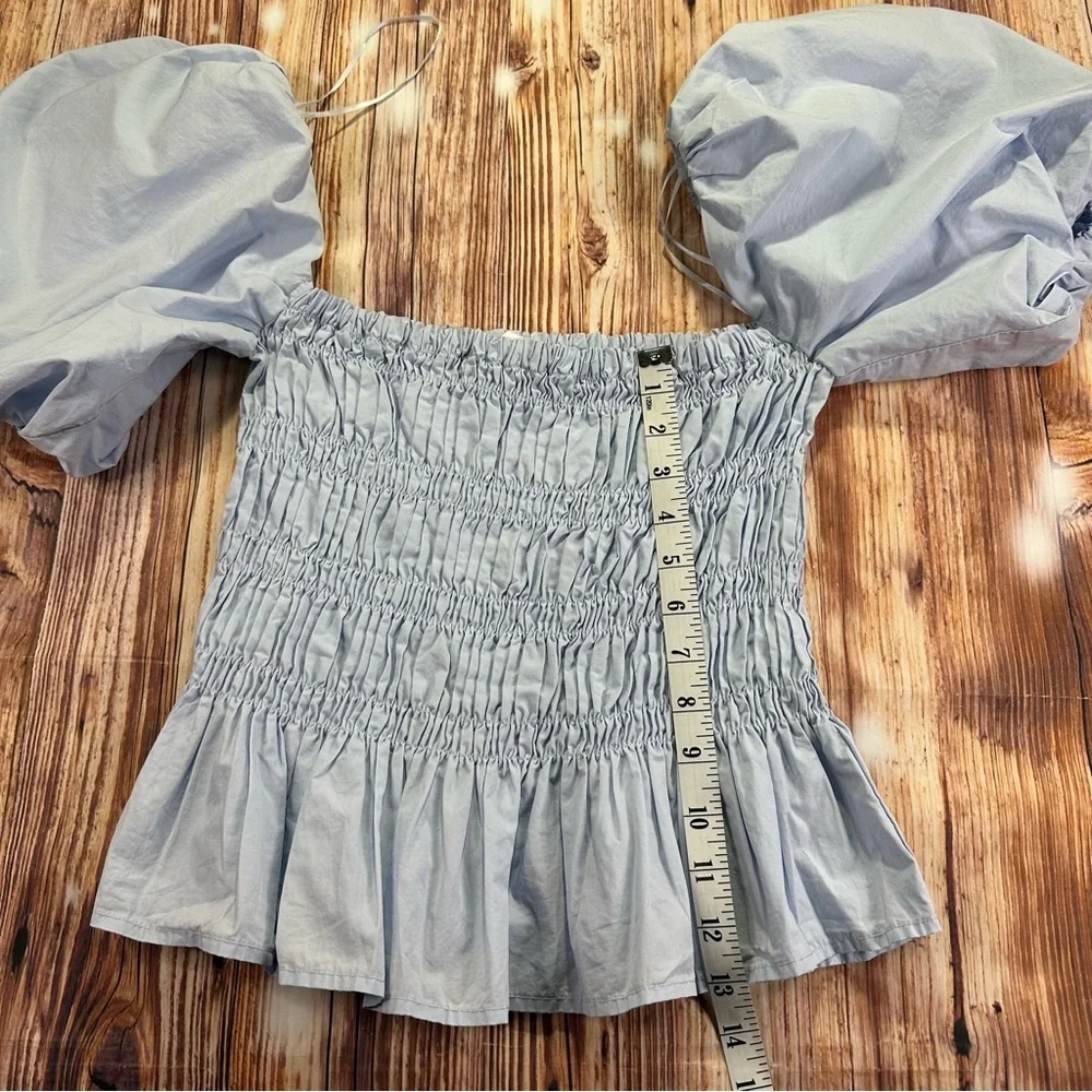 Astr Light Blue Smocked Puff Sleeve Blouse Size Medium